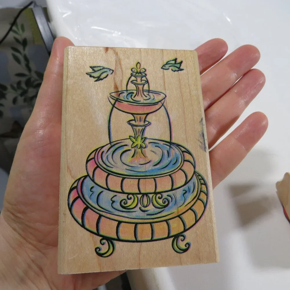Rubber Stamps Wood Mounted Large Fountain, Hot Air Balloon